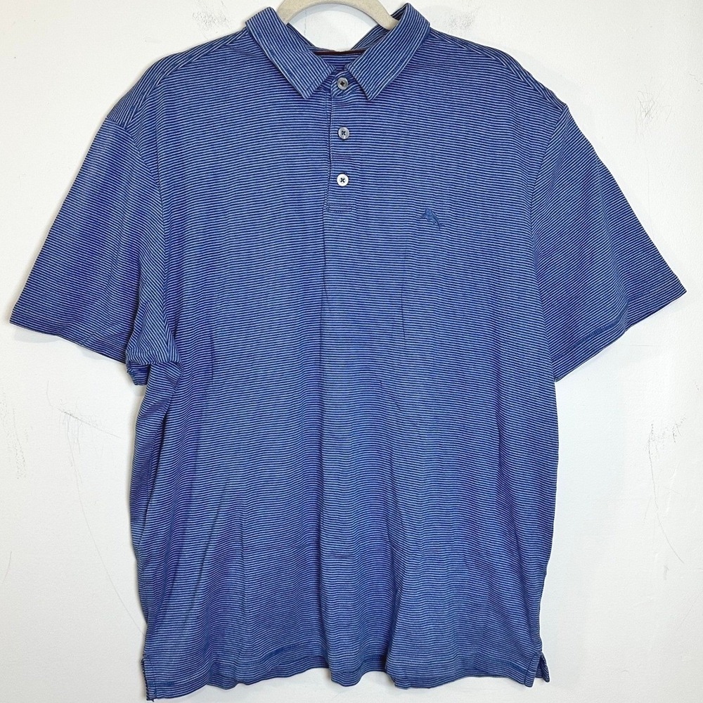 Tommy Bahama Blue White Striped Polo Shirt Men's XL